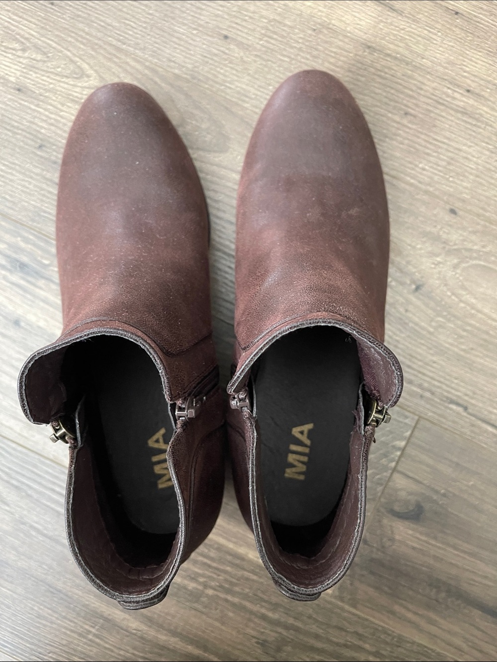 MIA Women's Dark Brown Suede Ankle Booties with Side Zipper